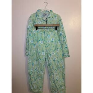 Vintage Rare Lilly Pulitzer Women Daisy Blue Green Button Collared PJ Set Medium